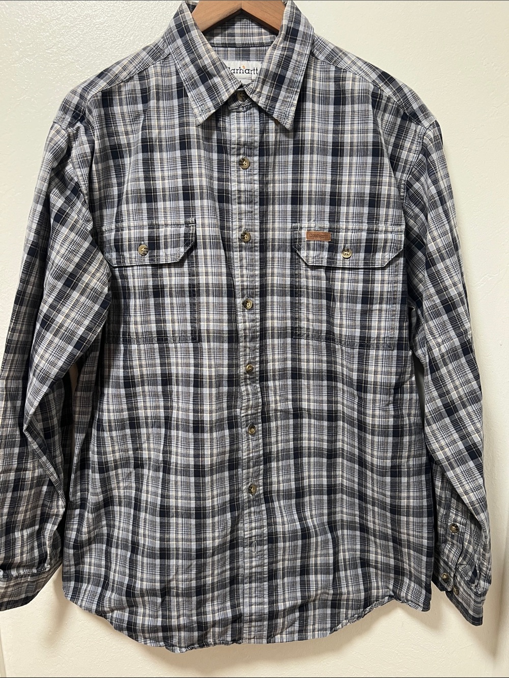 Carhartt Gray & Black Plaid Button-Down Work Shirt